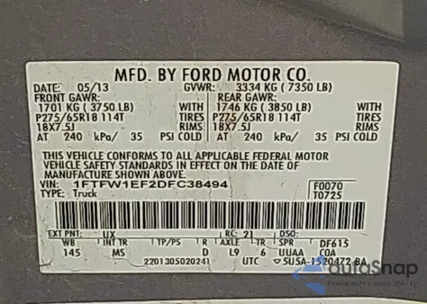2013 Ford F-150 Xlt z USA, uszkodzony, nr VIN 1FTFW1EF2DFC38494